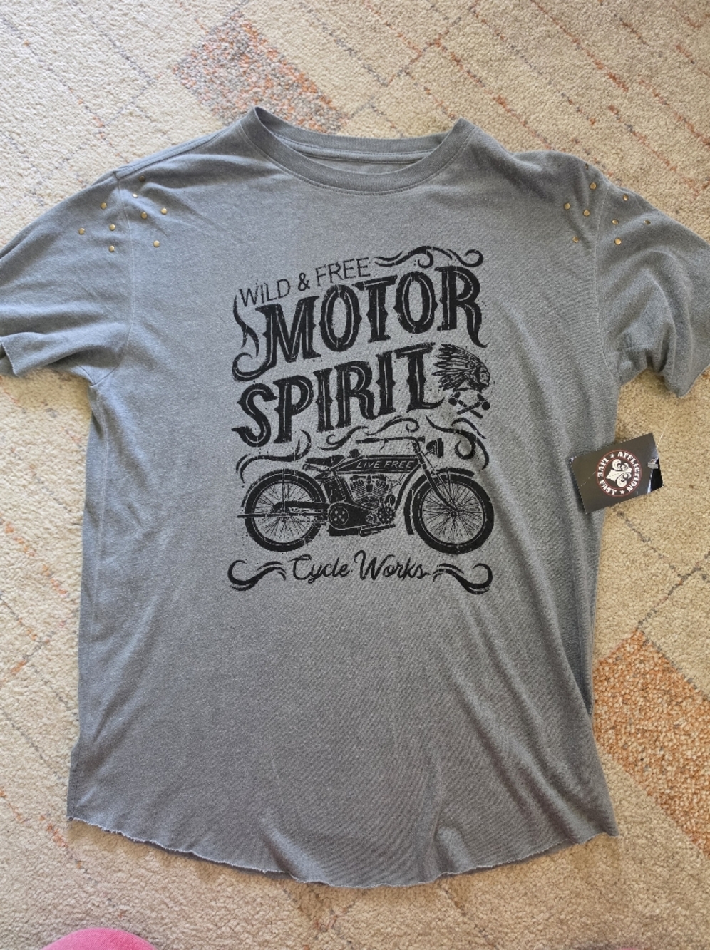 NWT Affliction Live Fast Gray Moto Spirit Graphic Tee Studded Size S